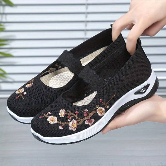 Isla - Orthopädische Florale Schwarze Slip-Ons