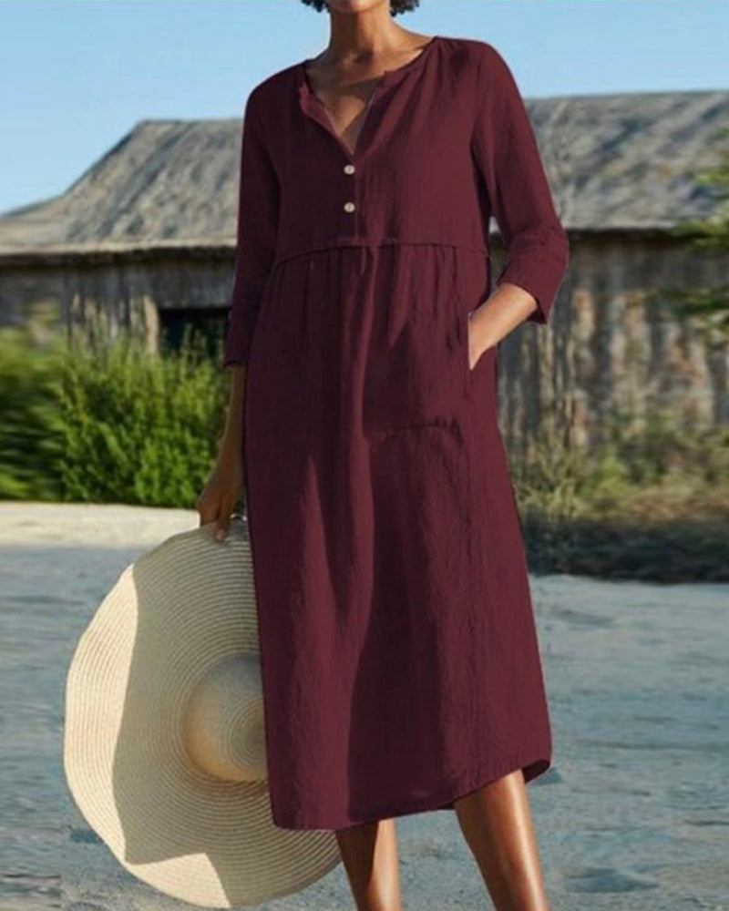 Chic Summer Midi-Kleid mit luftiger Baumwollstoff und elegante Knopfleiste