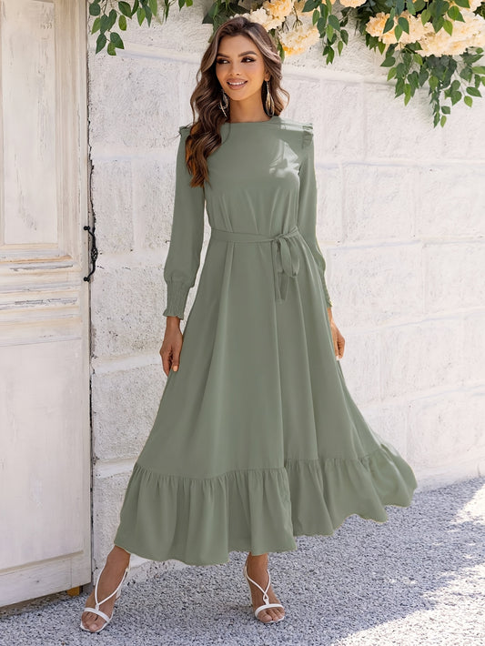 Grünes Maxikleid mit Bindegürtel - Leila