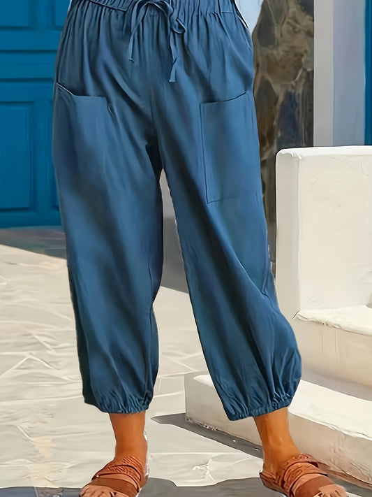 Weite blaue Hose mit Taschen und Kordelzug - Mia