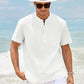 Leinen-Henley-Shirt mit Knopfleiste - Schwarz