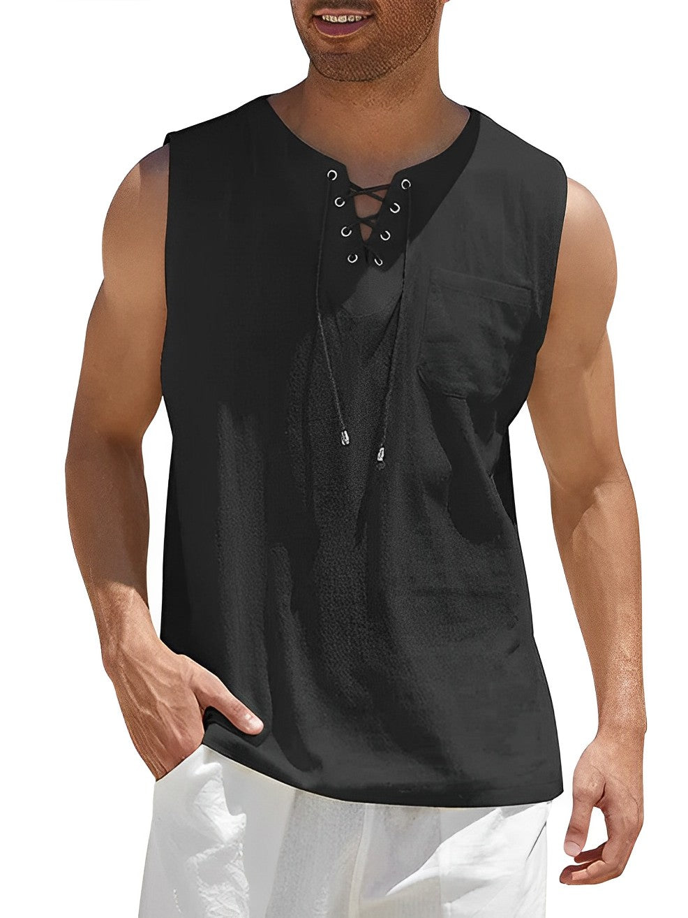 Ärmelloses Tanktop mit Schnürung & Brusttasche