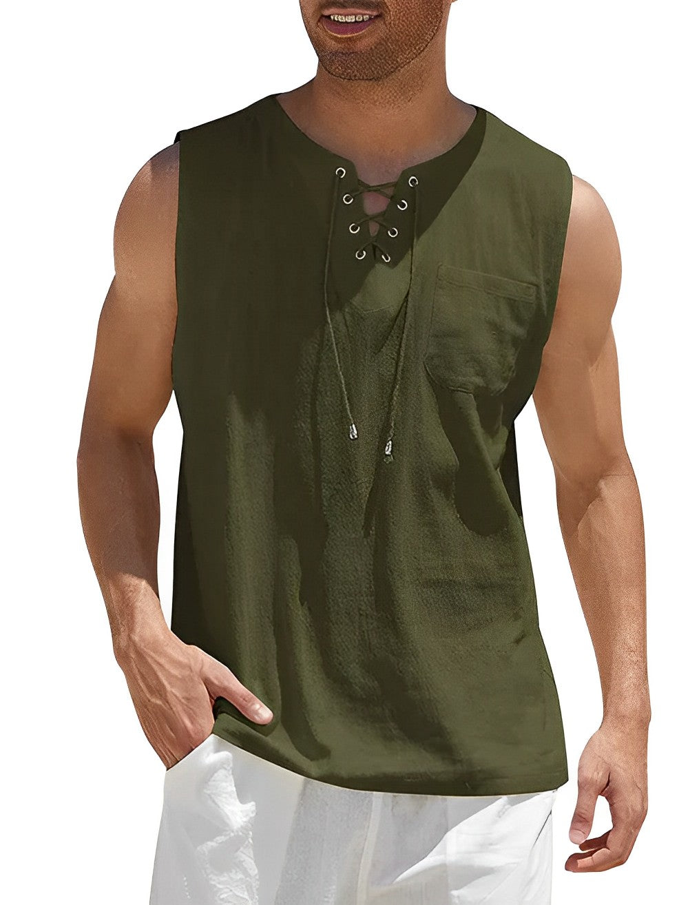 Ärmelloses Tanktop mit Schnürung & Brusttasche