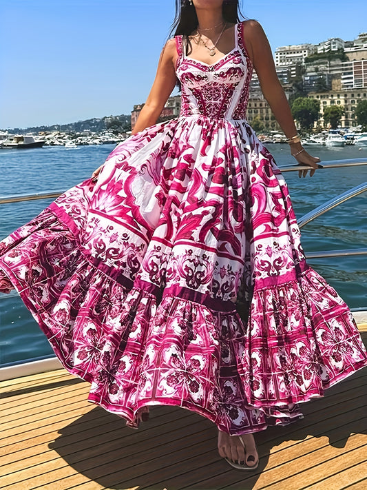 Fuchsia-Raffinesse - Sommerkleid mit Ornament-Design