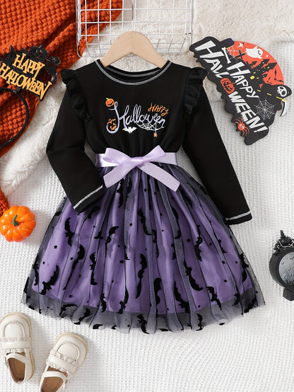 Halloween-Kleid Schwarz-Lila - Gruseliges Mädchenkostüm