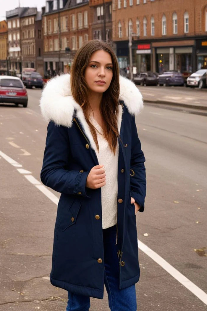 Blaue Lange Winterparka - Nora