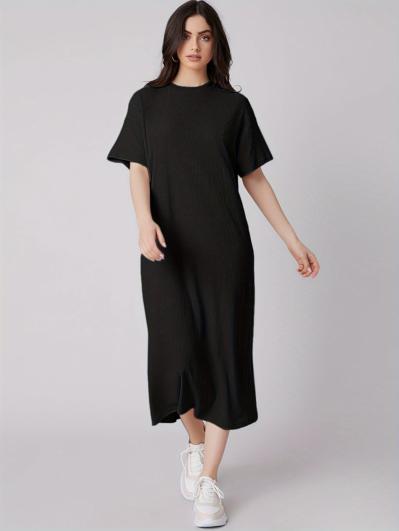 Salbeigrünes Midi-T-Shirt-Kleid - Lena