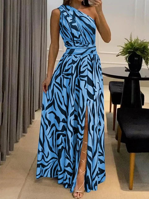 Natalia - Schwarz-Weißes Zebra-Maxikleid