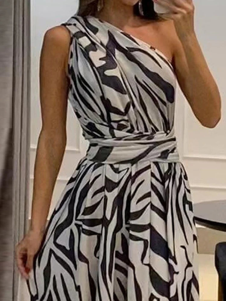 Natalia - Schwarz-Weißes Zebra-Maxikleid