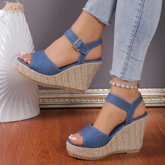 Nora - Blaue Damen-Wedges