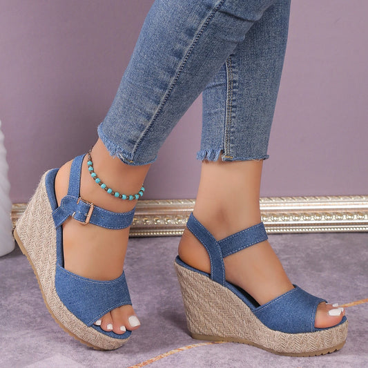 Nora - Blaue Damen-Wedges