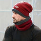 Schwarze Thermo-Strickmütze mit Schal - Bequeme Winter-Set für Outdoor Aktivitäten