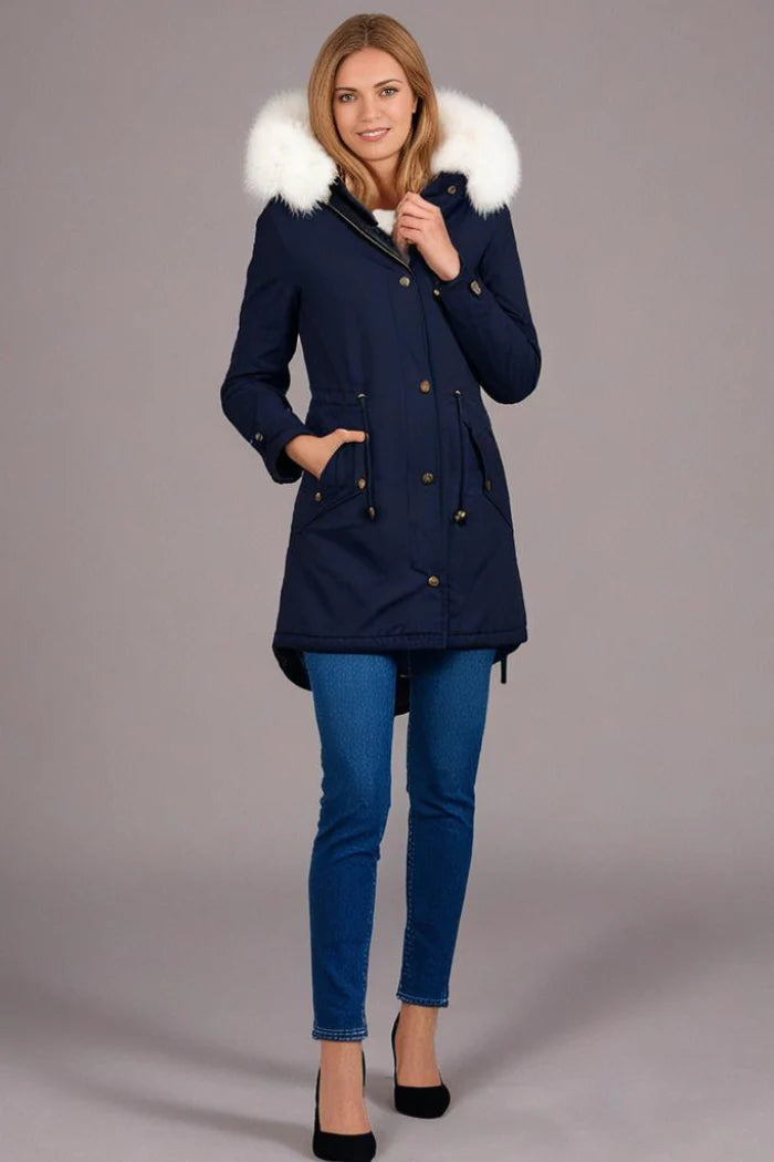 Blaue Lange Winterparka - Nora