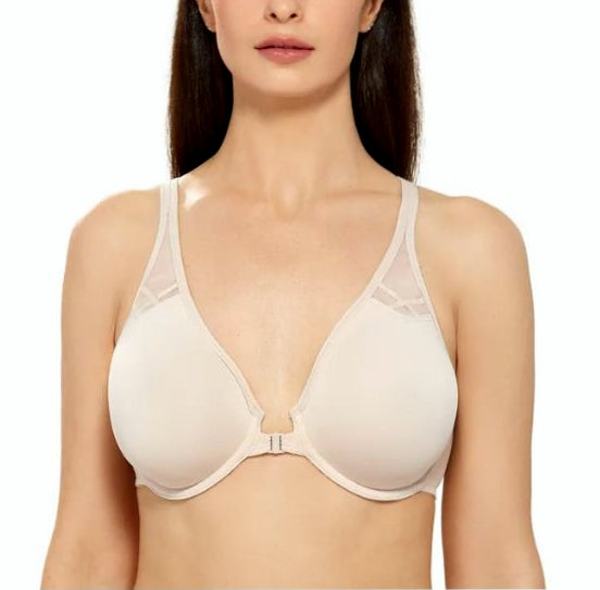 Elena - Bequemer Beige BH mit Frontverschluss