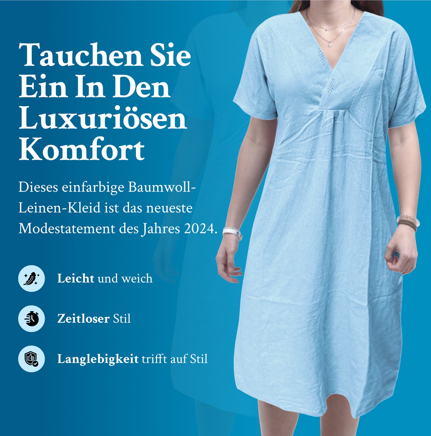 Karyl's Baumwolle Leinen V-Ausschnitt Komfort Kleid