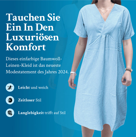 Karyl's Baumwolle Leinen V-Ausschnitt Komfort Kleid