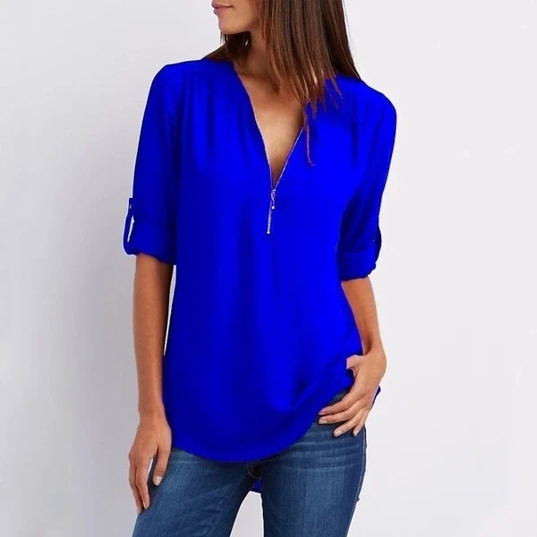 Elegante V-Ausschnitt Bluse – Vielseitig & Chic