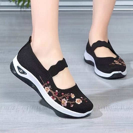 Isla - Orthopädische Florale Schwarze Slip-Ons