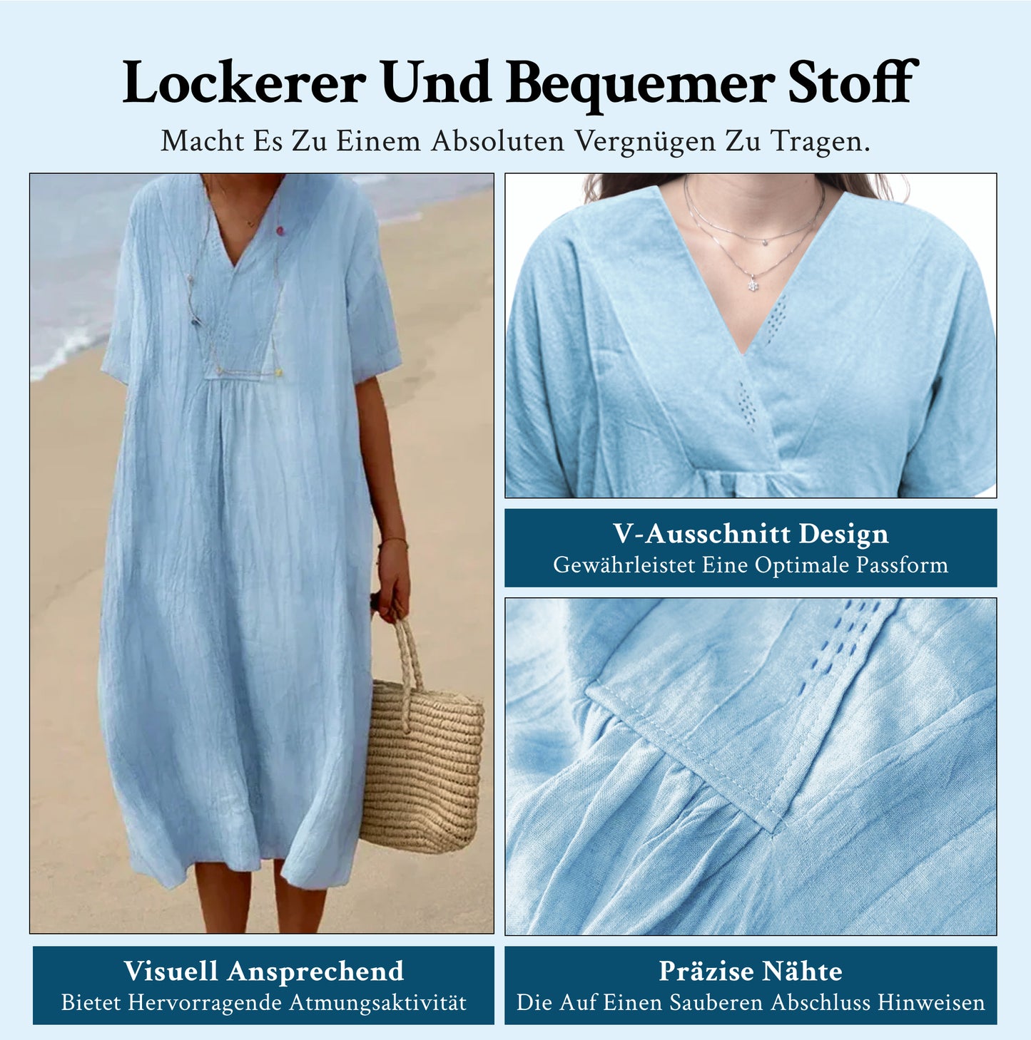 Karyl's Baumwolle Leinen V-Ausschnitt Komfort Kleid