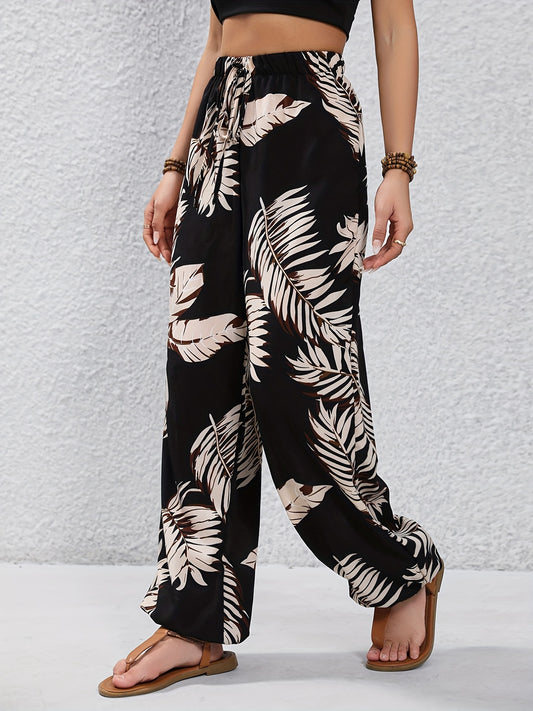 Schwarze Palmen-Print-Hose - Mia