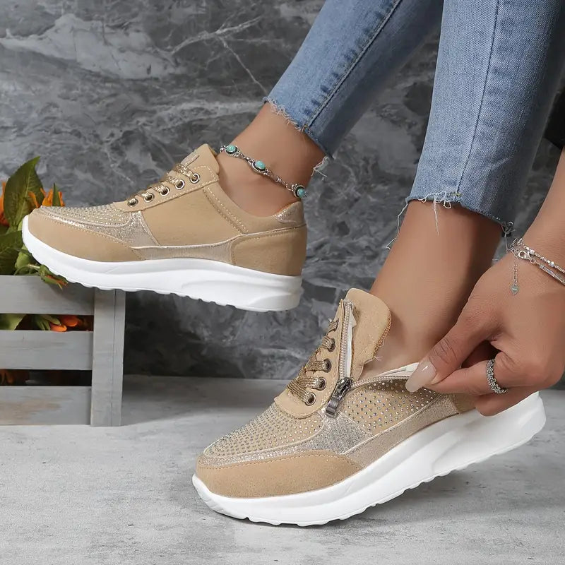 Mia - Beige Glitzer-Sneaker