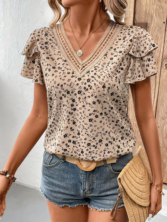 Beige Floral Blouse - Emma