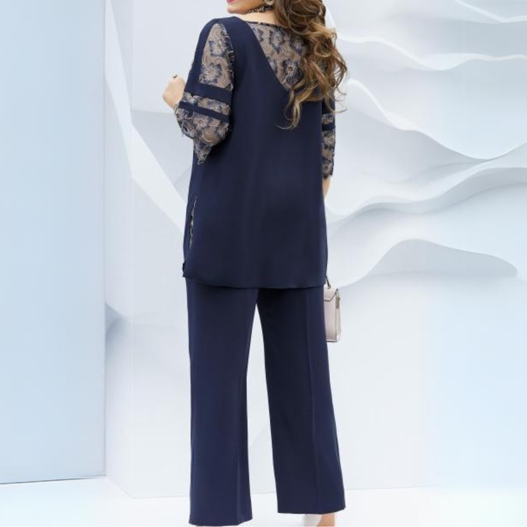 Blaues Spitzen-Pantsuit-Set - Diana