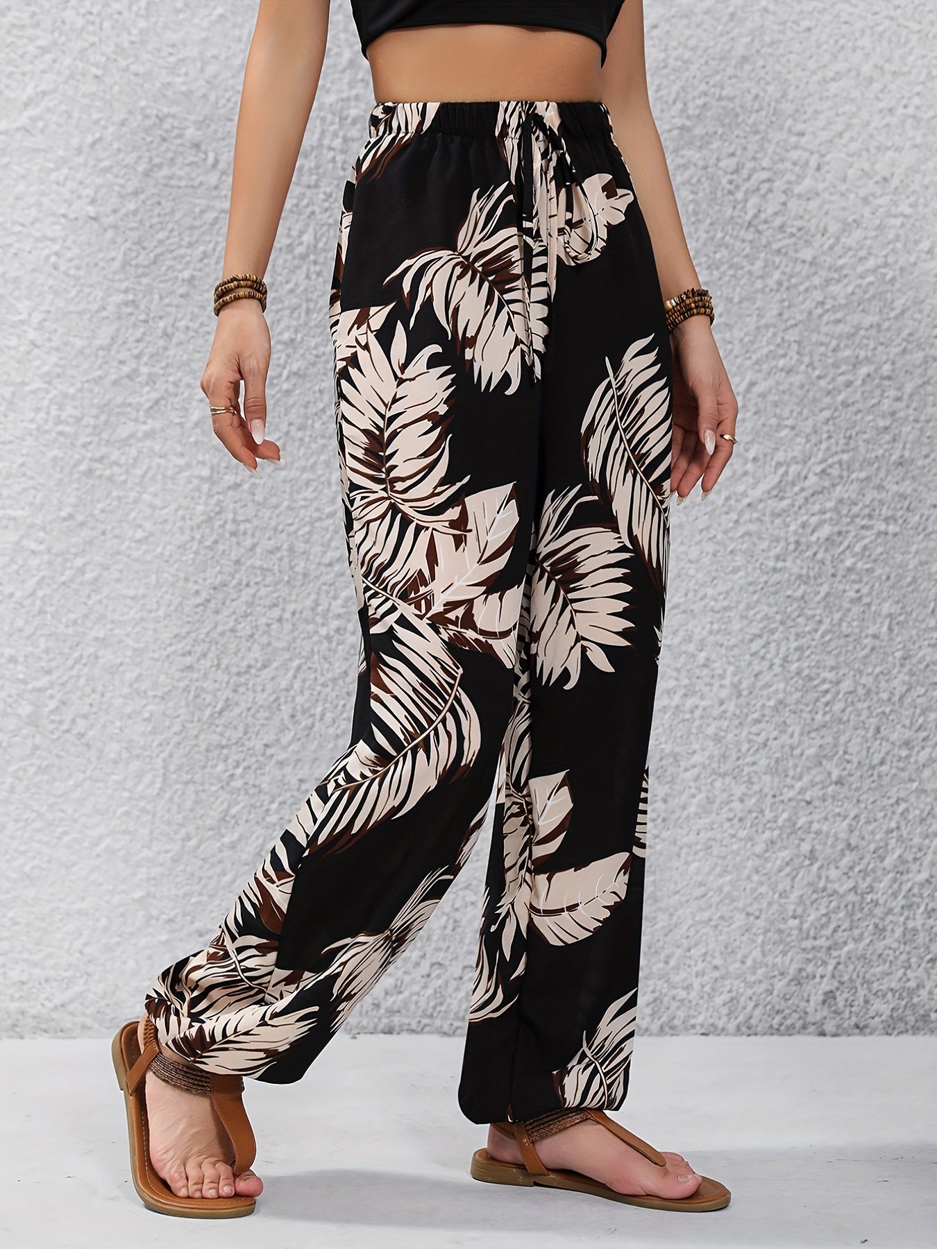 Schwarze Palmen-Print-Hose - Mia