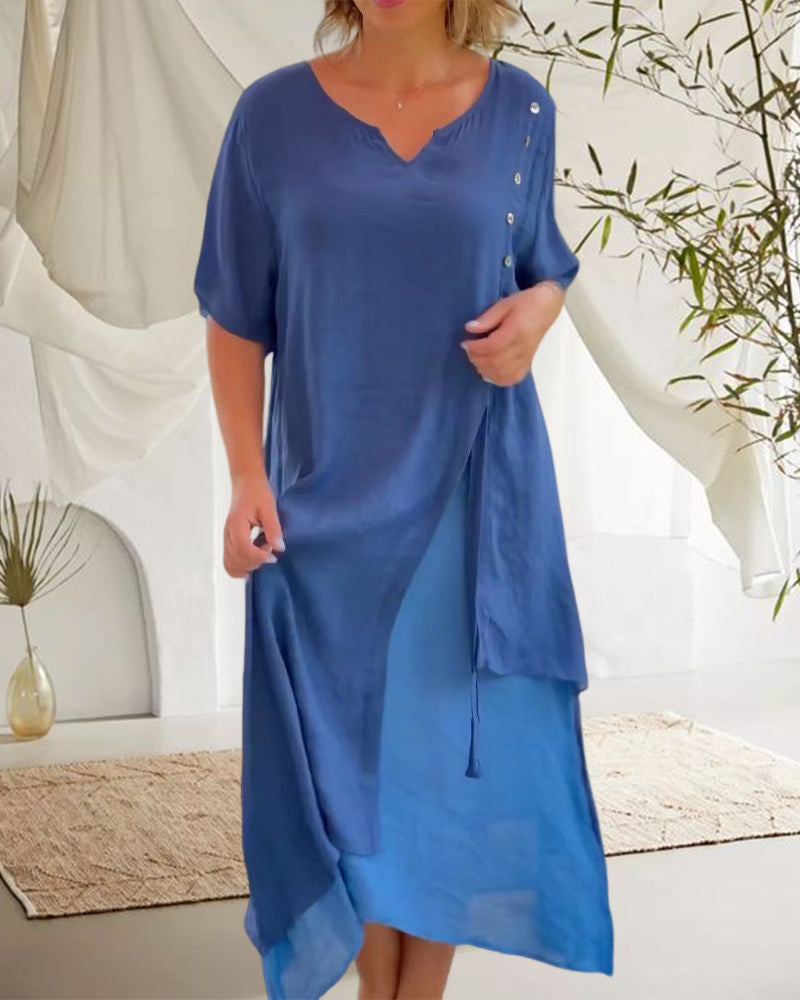 Elena - Blaues Asymmetrisches Midi-Kleid