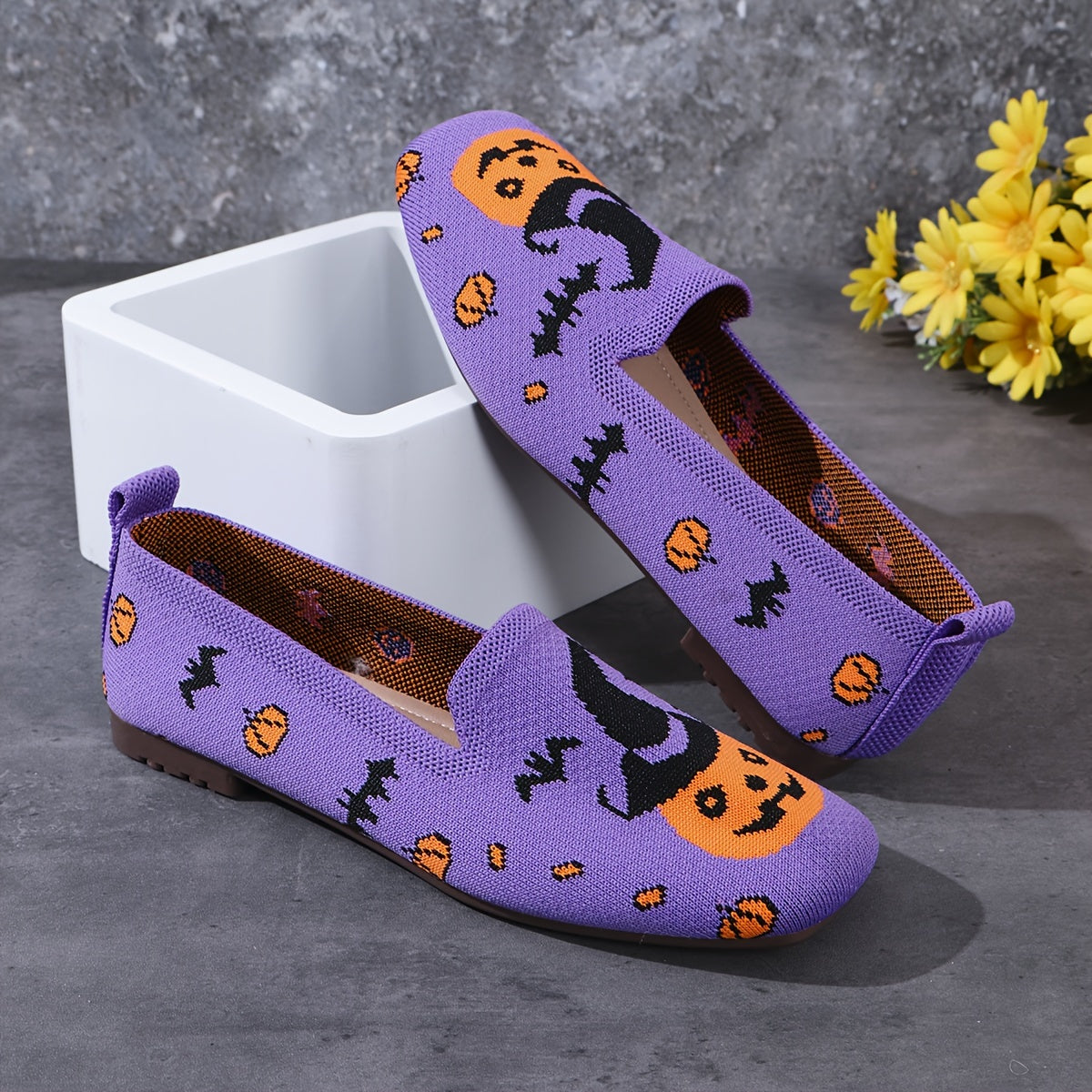 Leichte Halloween-Kürbis-Slipper - Violett