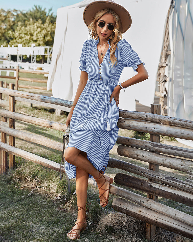 Sophie - Blau Gestreiftes Sommerkleid