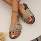 Beige-Slipper - Damen Sandalen mit Großer Schnalle