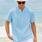 Leinen-Henley-Shirt mit Knopfleiste - Schwarz