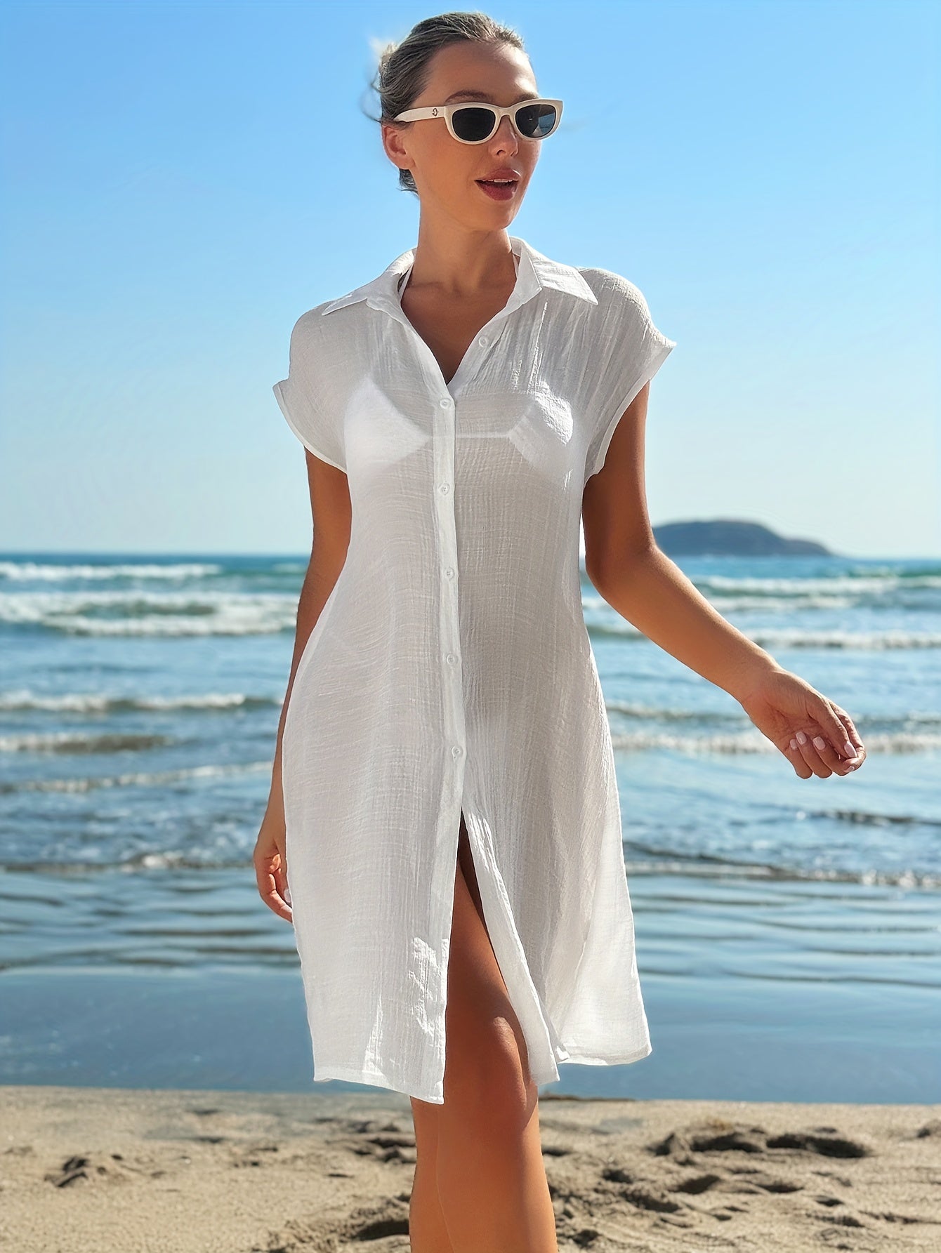 Weißes Strandkleid mit Knopfleiste - Ella