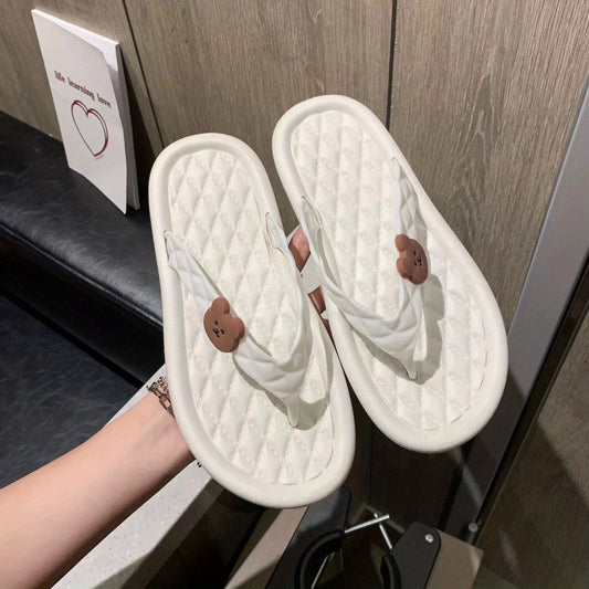 Quilted White Flip-Flops - Eva