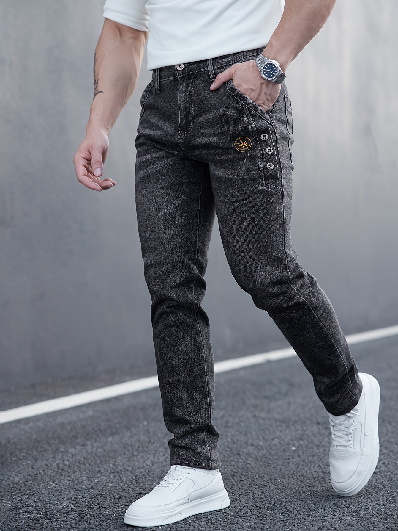 Schwarze Slim-Fit Jeans mit Taschen - Leo