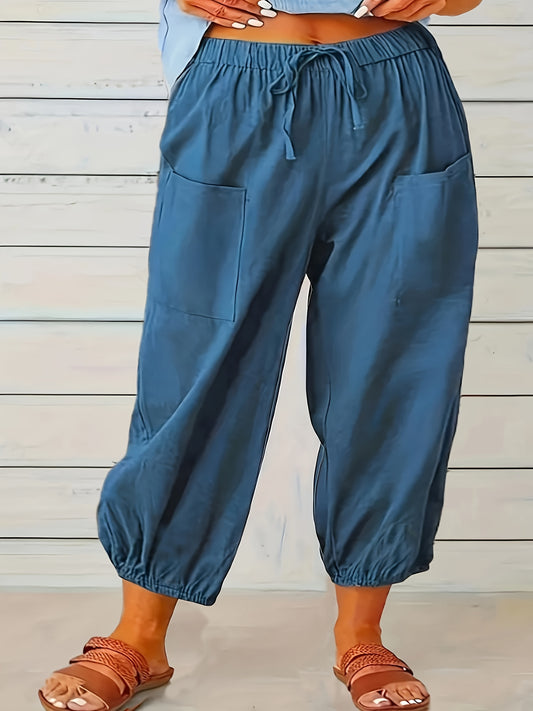 Weite blaue Hose mit Taschen und Kordelzug - Mia