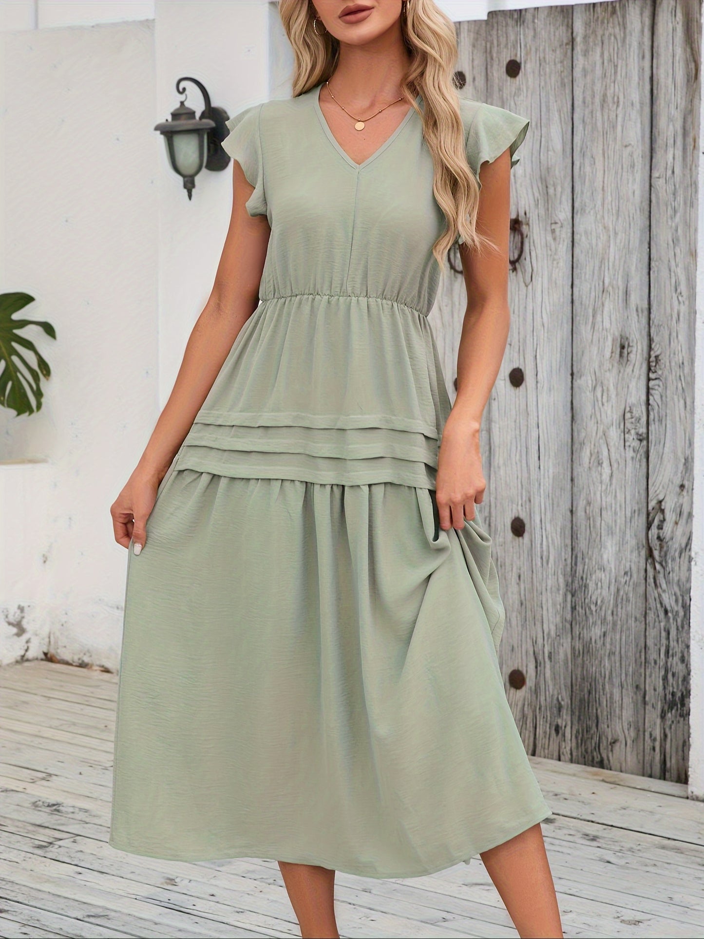 Salbeigrünes Midi-Sommerkleid - Emma