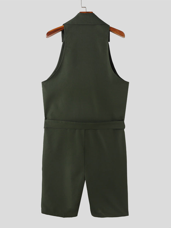 Schwarzer ärmelloser Herren-Jumpsuit mit Gürtel - Marc