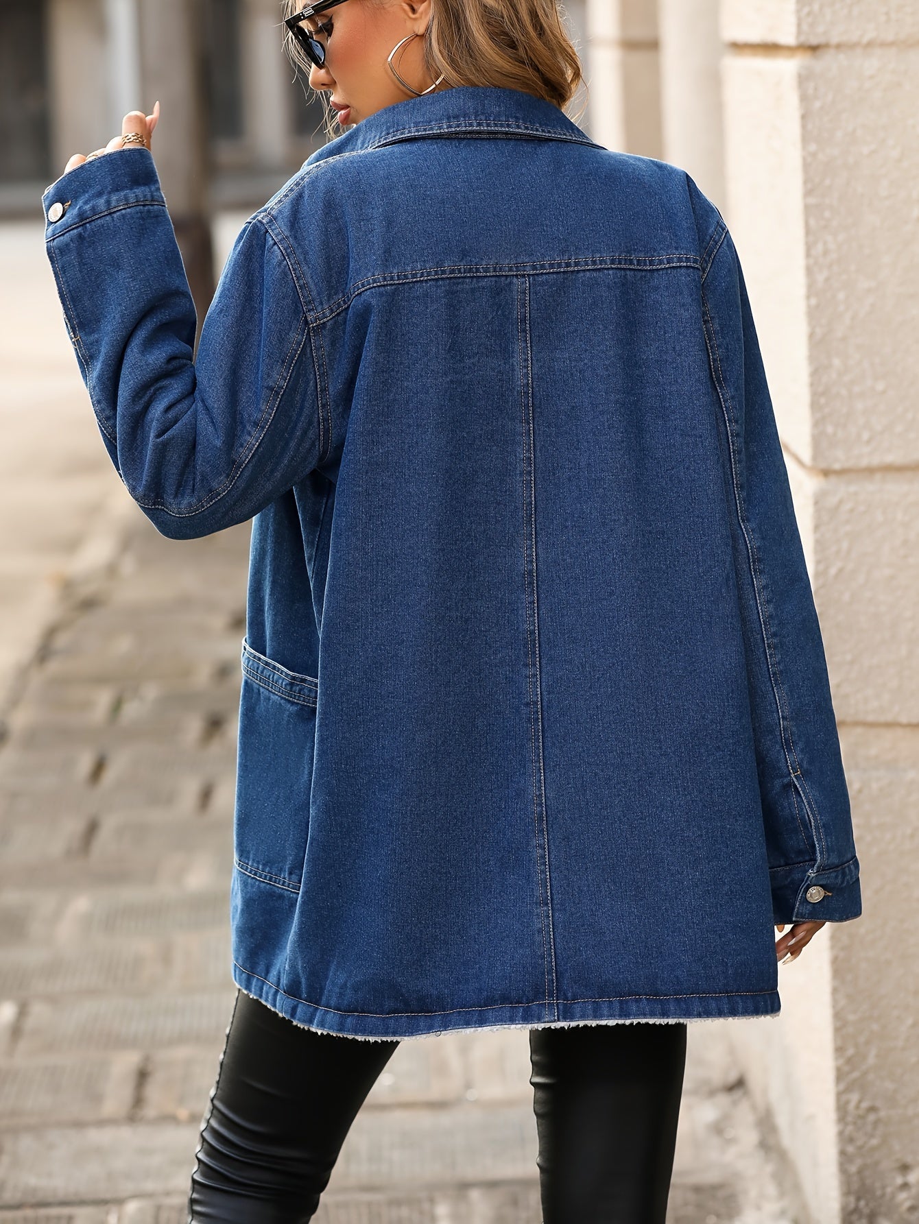 Denim-Jacke Blau – Damen Lässiger Langmantel mit Fleece-Futter