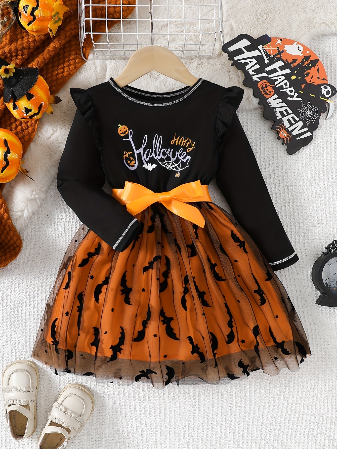 Halloween-Kleid Schwarz-Lila - Gruseliges Mädchenkostüm