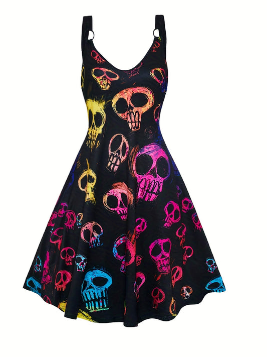 Elegantes Totenkopf-Print-Kleid - Luna