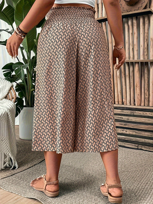 Braune weite Caprihose mit Allover-Print - Elena