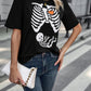 Schwarzes Halloween-T-Shirt mit Skelett-Aufdruck - Rundhalsausschnitt