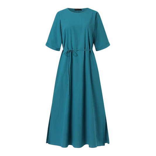 Emilia - Blaues Baumwoll-Maxikleid