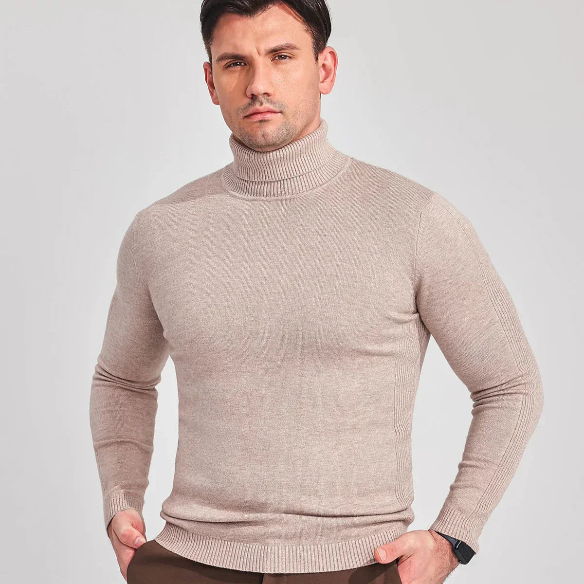 Klassischer Herren Rollkragenpullover Khaki - Leon