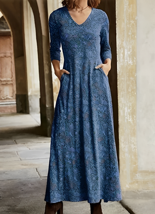 Blaues Maxikleid mit V-Ausschnitt - Lina