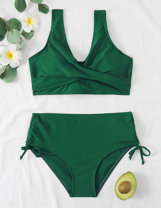 Zoe – Smaragdgrünes Bikini-Set mit High Waist