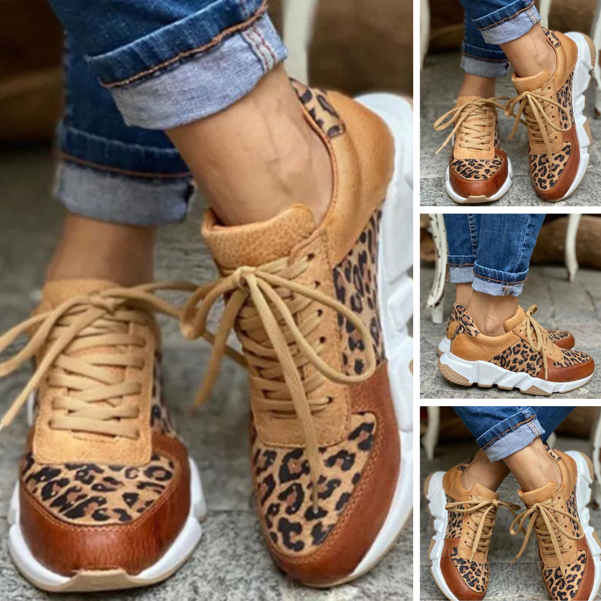 Trendige Sneaker mit Leopardenmuster & Chunky-Sohle