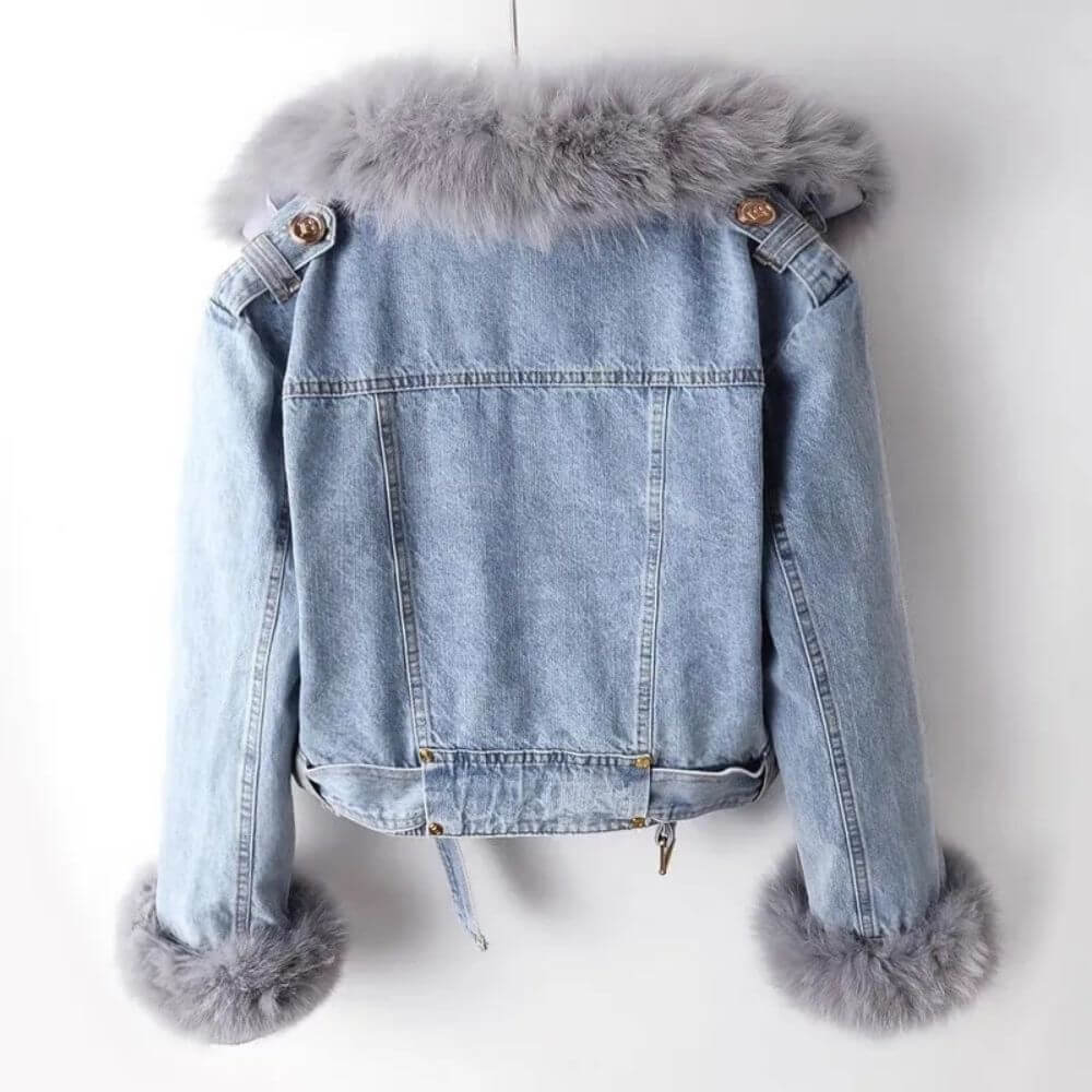 Hellblaue Denimjacke mit Abnehmbarem Kunstfellkragen - Sophie